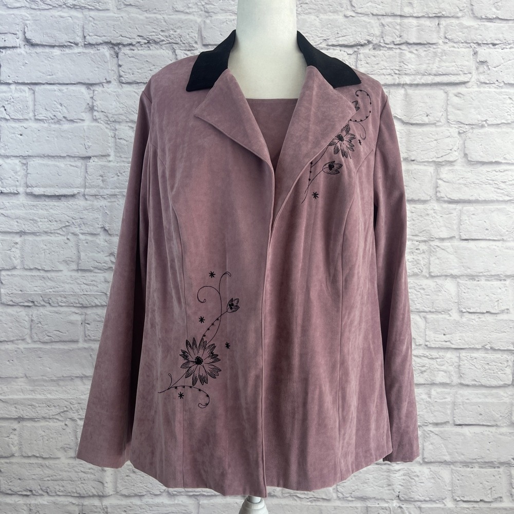 Sheri Martin VTG Boho Cottagecore Mauve Faux Suede Floral Blazer Top Set Sze 14W
